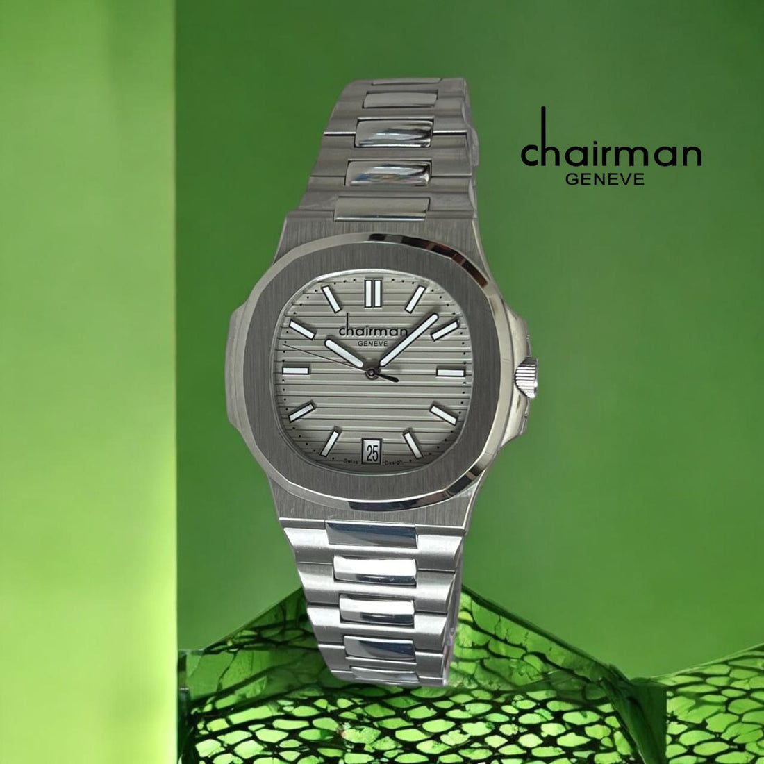 ساعة Chairman Geneve Grey Dated Dial Silver Chain للرجال