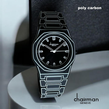 ساعة Chairman Geneve Poly Carbon للرجال بسوار من المعدن باللونين الأبيض والأسود