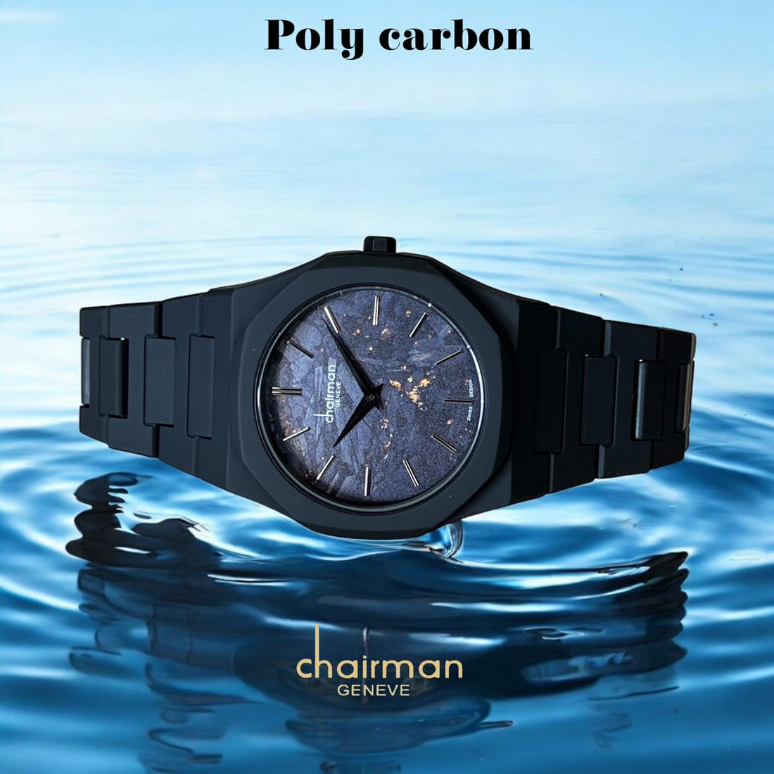 ساعة Chairman Geneve Poly Carbon Black Marble Dial سوداء للرجال