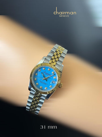 ساعة Chairman Geneve Sky Blue Dated Dial Gold And Silver للرجال