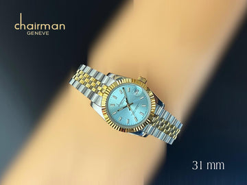 ساعة Chairman Geneve Sky Blue Dated بسوار فضي وذهبي للرجال