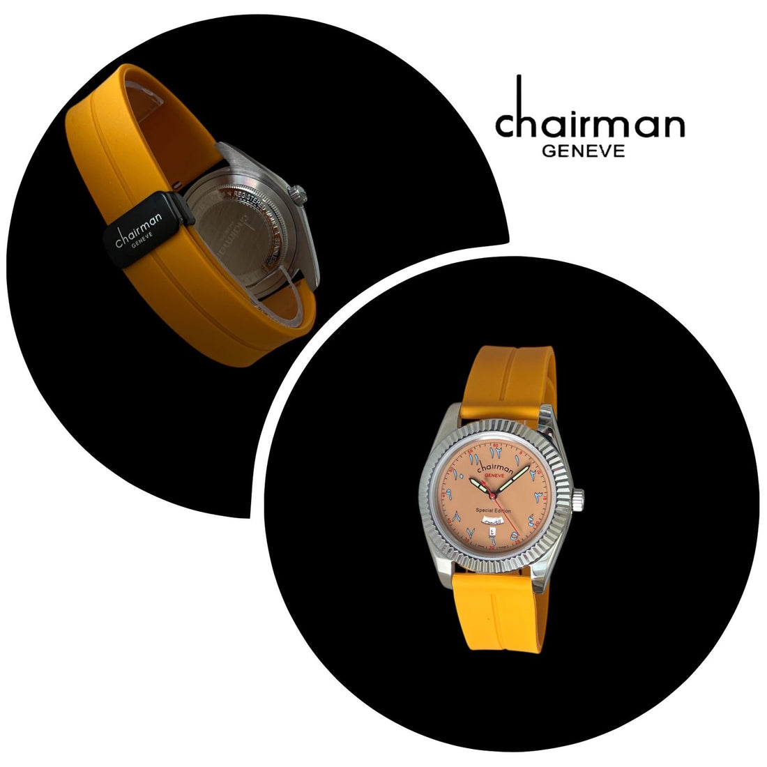 ساعة Chairman Geneve Special Edition Arabic Day And Dated ذات الميناء البيج والحزام الأصفر للرجال