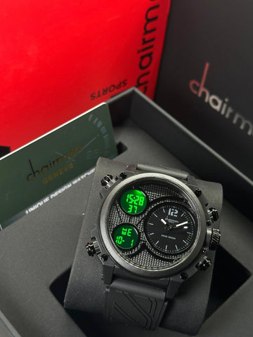 Chairman Geneve Sports Day And Dated Black Gents Watch