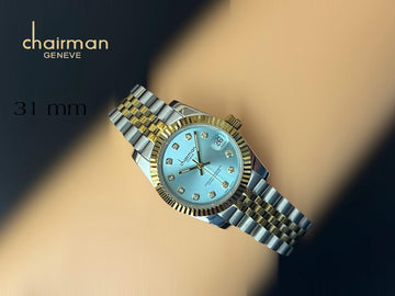 ساعة Chairman Geneve Superlative Chronometer Sky Blue Dated Watch للرجال بسوار فضي وذهبي