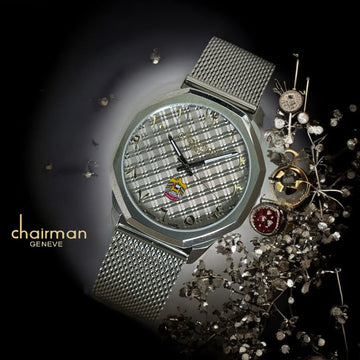 ساعة Chairman Geneve UAE Emblem عربية بمينا رمادية وسلسلة فضية للرجال