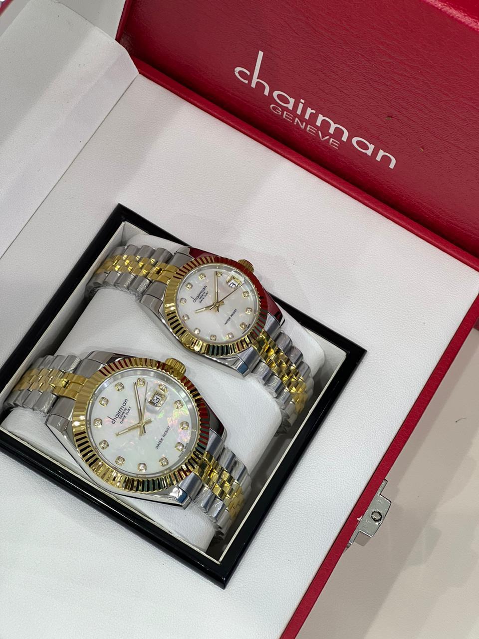 Rolex Style Couple Gift Watch - Golden and Silver Chain Strap