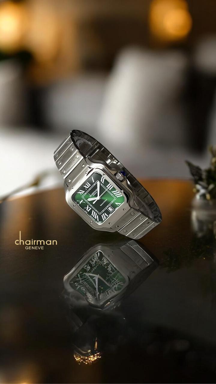 Special Edition Chairman Geneve Roman Green Dated Dial Silver Chain Gents Watch