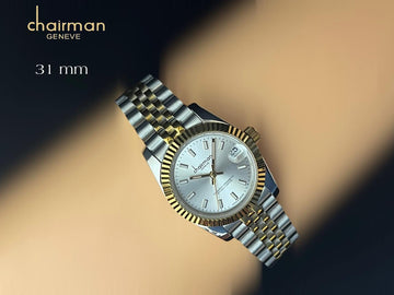 ساعة Superlative Chronometer Chairman Geneve Grey Dated Silver And Gold Strap للرجال