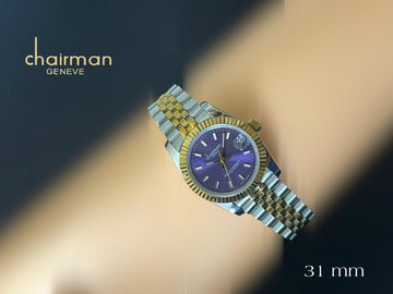 ساعة Superlative Chronometer Chairman Geneve Purple Dated Watch للرجال بسوار فضي وذهبي