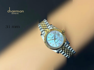 ساعة رجالية Superlative Chronometer Chairman Geneve Dated Marble مينا فضية وحزام ذهبي