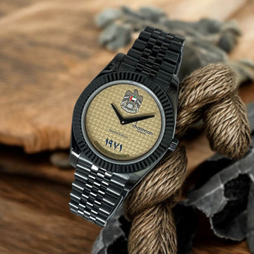 ساعة Chairman Geneve Black Chain للرجال بإصدار خاص بشعار دولة الإمارات العربية المتحدة ومينا كريمي