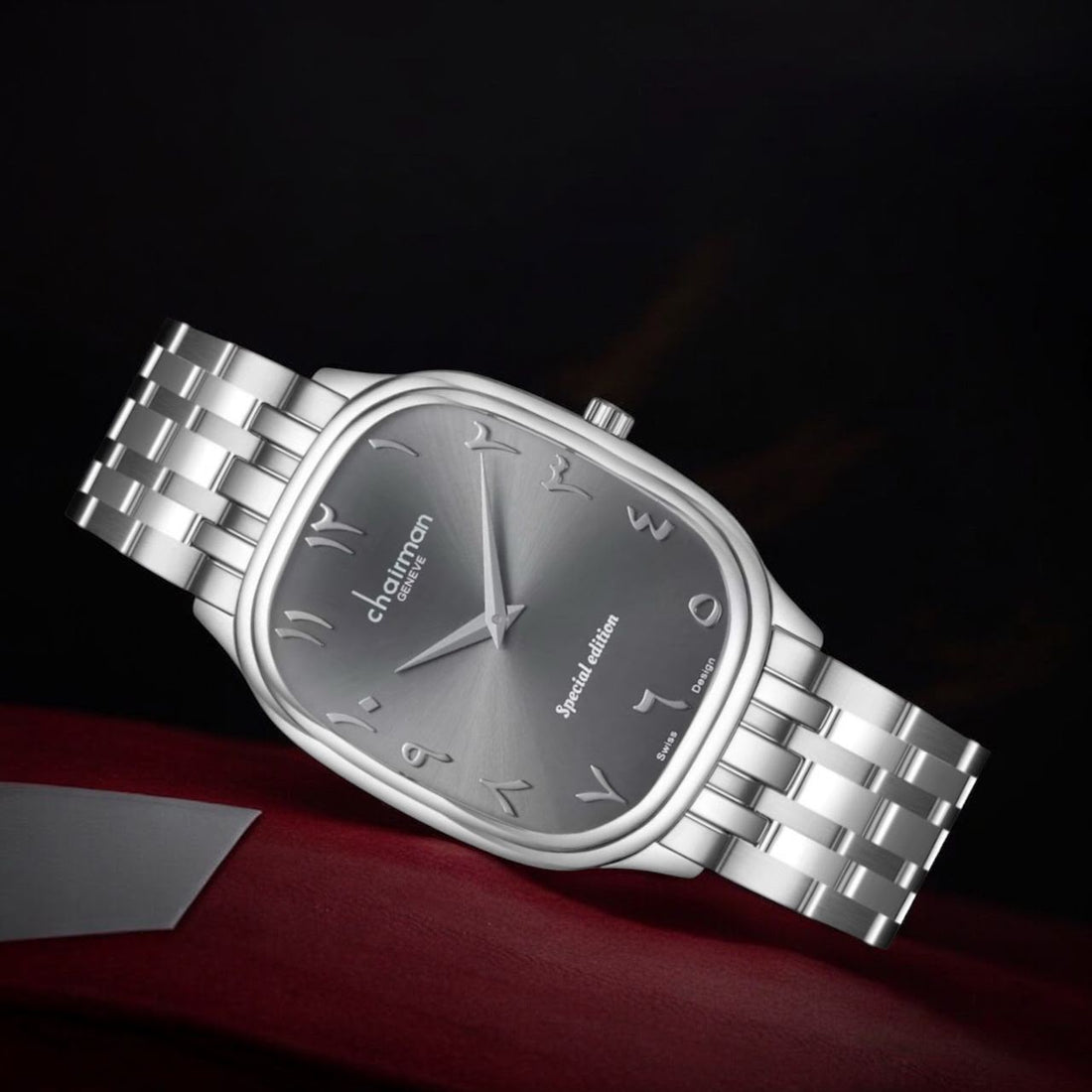 Chairman Geneve Special  Edition Grey Arabic Dial Silver Chain Gents Watch