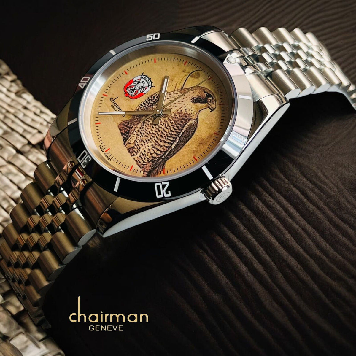 ABU DHABI Emblem Chairman Geneve Baby Brown Dial Silver Chain Gents Watch