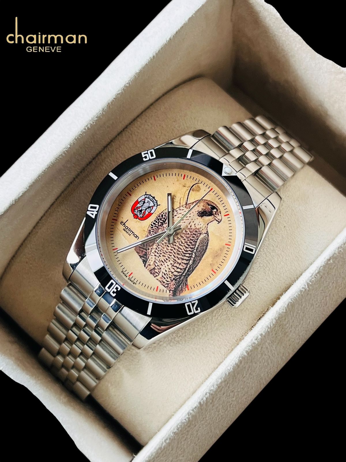 ABU DHABI Emblem Chairman Geneve Baby Brown Dial Silver Chain Gents Watch