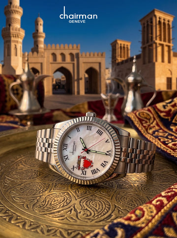 BAHRAIN Emblem Chairman Geneve Roman White Dial Silver Chain Gents Watch