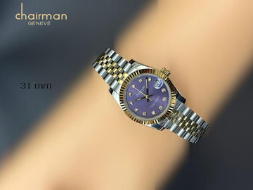 ساعة Chairman Geneve Superlative Chronometer Purple Dated بسوار فضي وذهبي للرجال