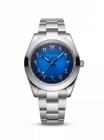 Chairman Geneve Arabic Black And Blue Dial Silver Chain Gents Watch