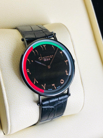 Chairman Geneve Arabic Black Dial Black Strap Gents Watch