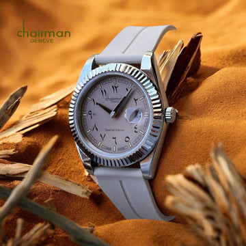 Chairman Geneve Arabic Dated Baby Grey Dial Grey Strap Gents Watch