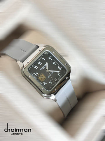 Chairman Geneve Arabic Dated UAE Emblem Black Dial Baby Grey Strap Gents Watch