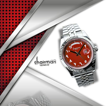 Chairman Geneve Arabic Day And Dated Maroon Dial Silver Chain Gents Watch