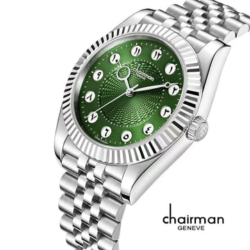 Chairman Geneve Arabic Green Dial Silver Chain Gents Watch