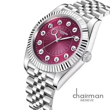 Chairman Geneve Maroon Dial Silver Chain Gents Watch