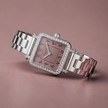 Chairman Geneve Arabic Pink Dial Stone Case Silver Chain Women Watch