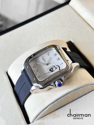 Chairman Geneve Arabic UAE Sheik White Dial Navy Blue Strap Gents Watch