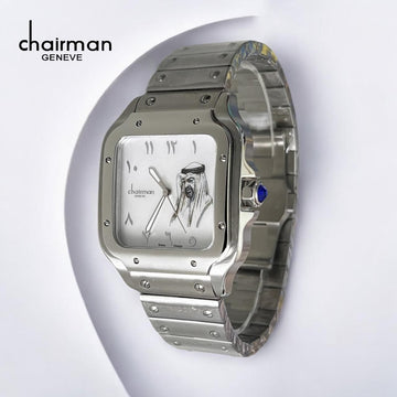 Chairman Geneve Arabic UAE Sheik White Dial Silver Chain Gents Watch