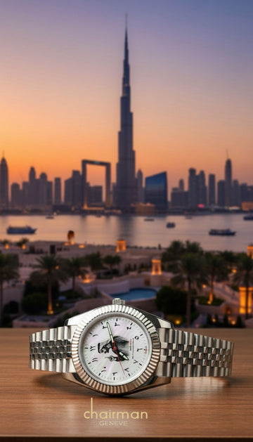 Chairman Geneve Arabic UAE Sheikh White Dial Silver Chain Gents Watch