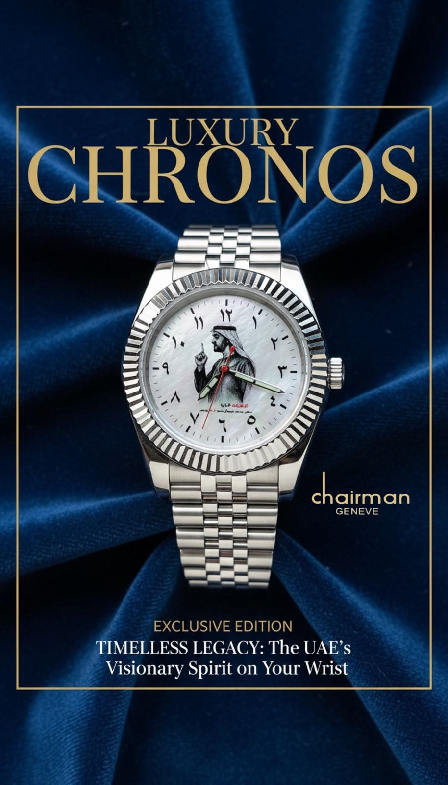 Chairman Geneve Arabic UAE Sheikh White Dial Silver Chain Gents Watch