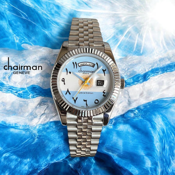 Chairman Geneve ARGENTINA Flag Dated Arabic Dial Silver Chain Gents Watch