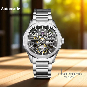 Chairman Geneve Automatic Black Dial Silver Chain Gents Watch