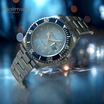 Chairman Geneve Baby Blue Dated Arabic Dial Silver Chain Gents Watch