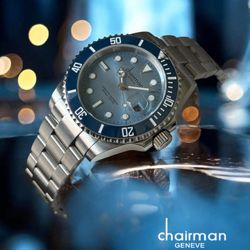 Chairman Geneve Baby Blue Dated Dial Silver Chain Gents Watch