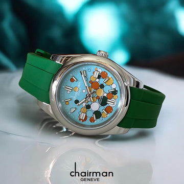 Chairman Geneve Baby Blue Dial Green Strap Gents Watch