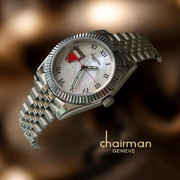 Chairman Geneve BAHRAIN Emblem Roman White Dial Silver Chain Gents Watch