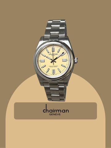 Chairman Geneve Beige Dial Silver Chain Gents Watch