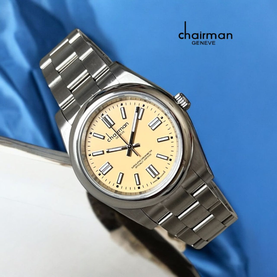 Chairman Geneve Beige Dial Silver Chain Gents Watch