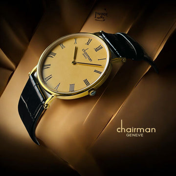 Chairman Geneve Beige Roman Dial Black Strap Gents Watch