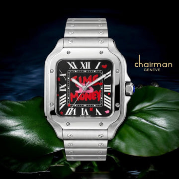 Chairman Geneve Black Roman Dial Silver Chain Gents Watch