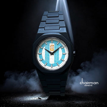 Chairman Geneve Blue And White BRAZIL Dial Black Gents Watch