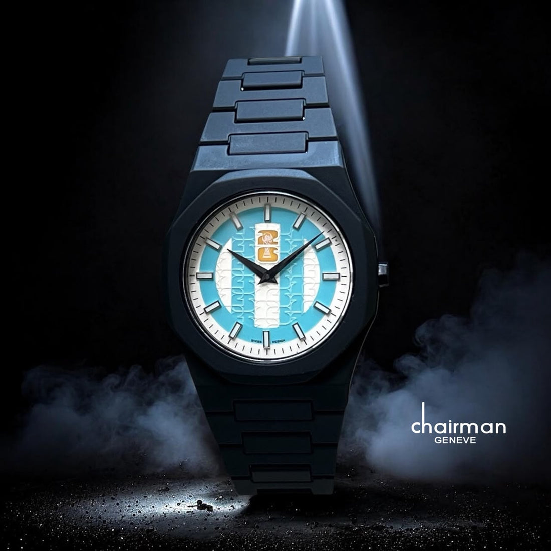Chairman Geneve Blue And White BRAZIL Dial Black Gents Watch