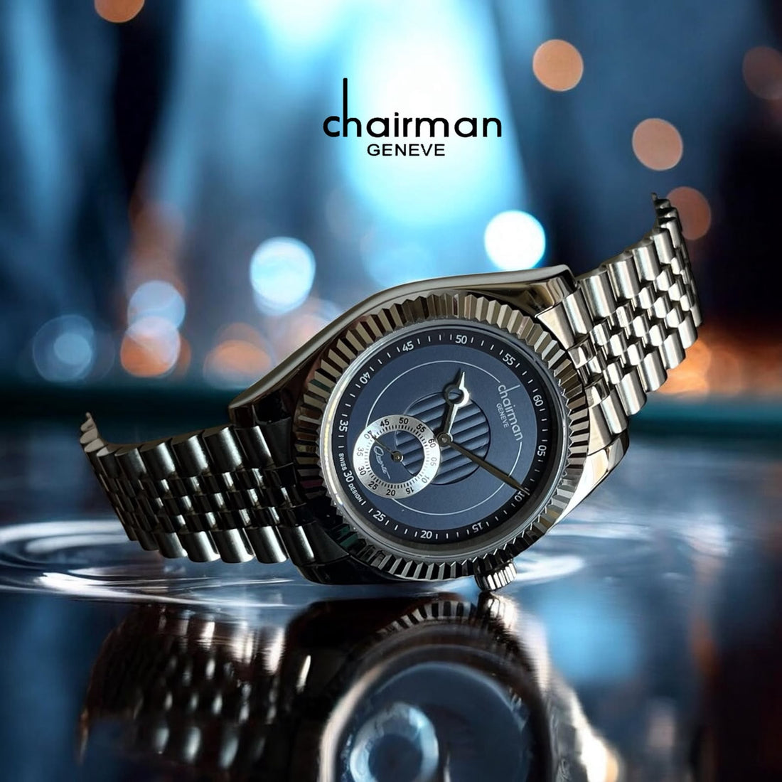 Chairman Geneve Blue Dial Silver Chain Gents Watch