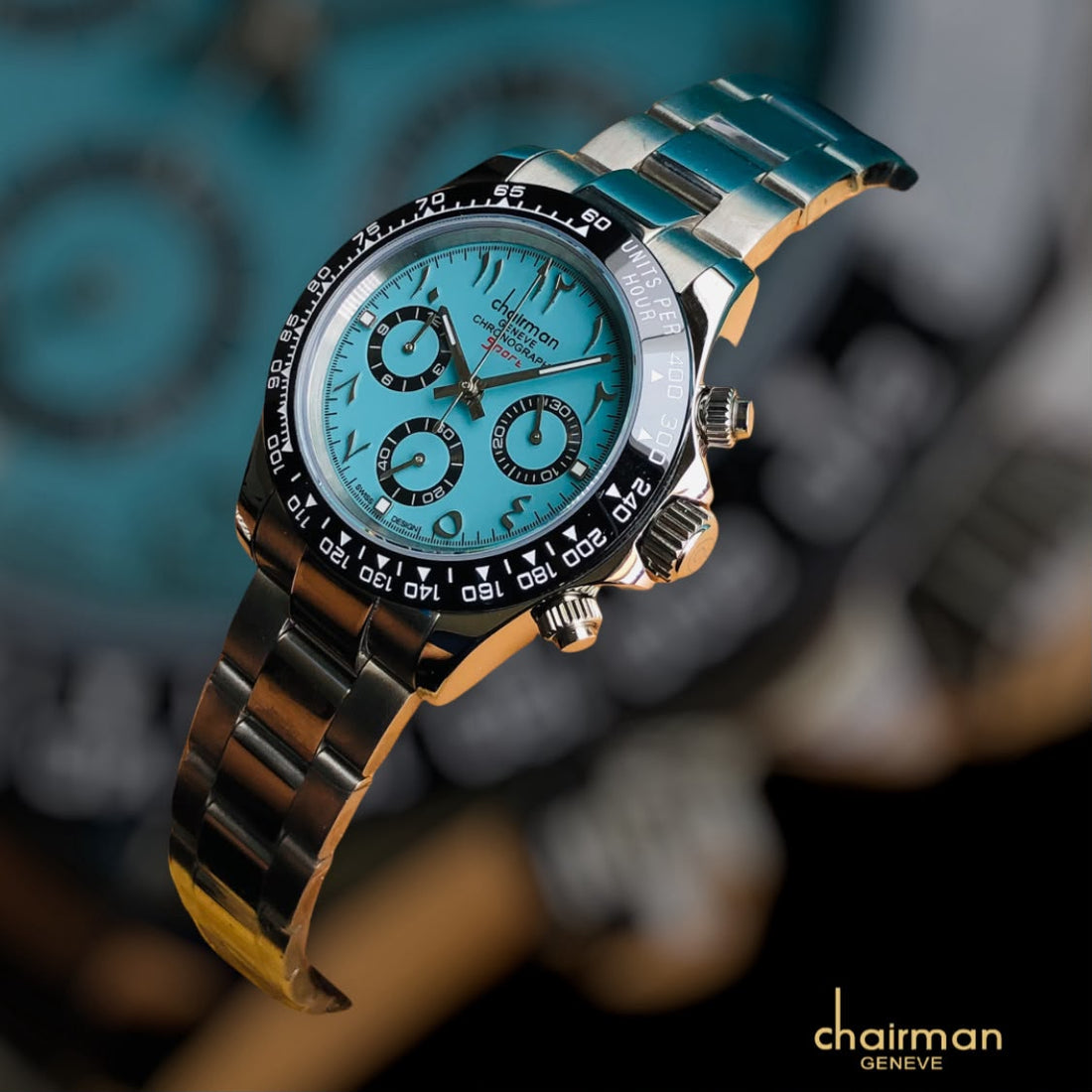 Chairman Geneve Chronograph Blue Dial Silver Chain Gents Watch
