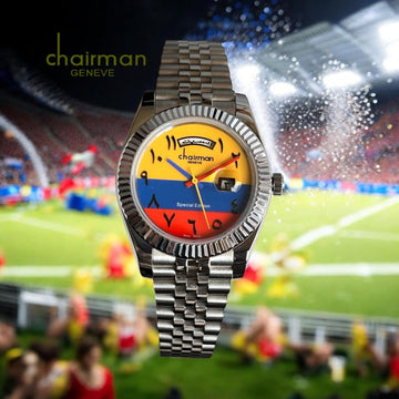Chairman Geneve COLOMBIA Flag Dated Arabic Dial Silver Chain Gents Watch