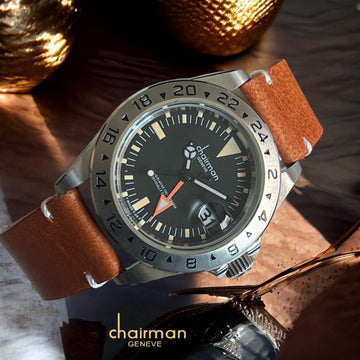 Chairman Geneve Dated Black Dial Brown Gents Watch