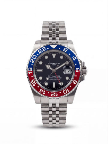 Chairman Geneve Dated Black Dial Silver Chain Gents Watch