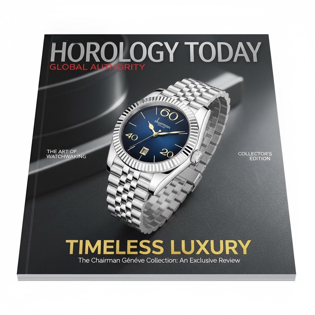 Chairman Geneve Dated Blue And Black Dial Silver Chain Gents Watch
